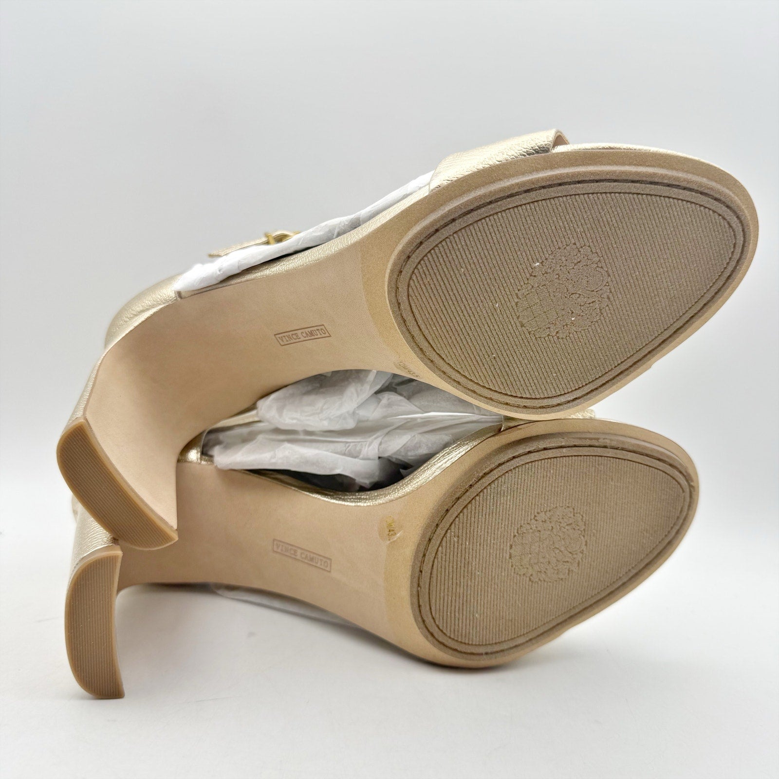 Vince Camuto Womens Aurelia Heel Sandals Size 12 M EU 43.5 Gold Leather NIB