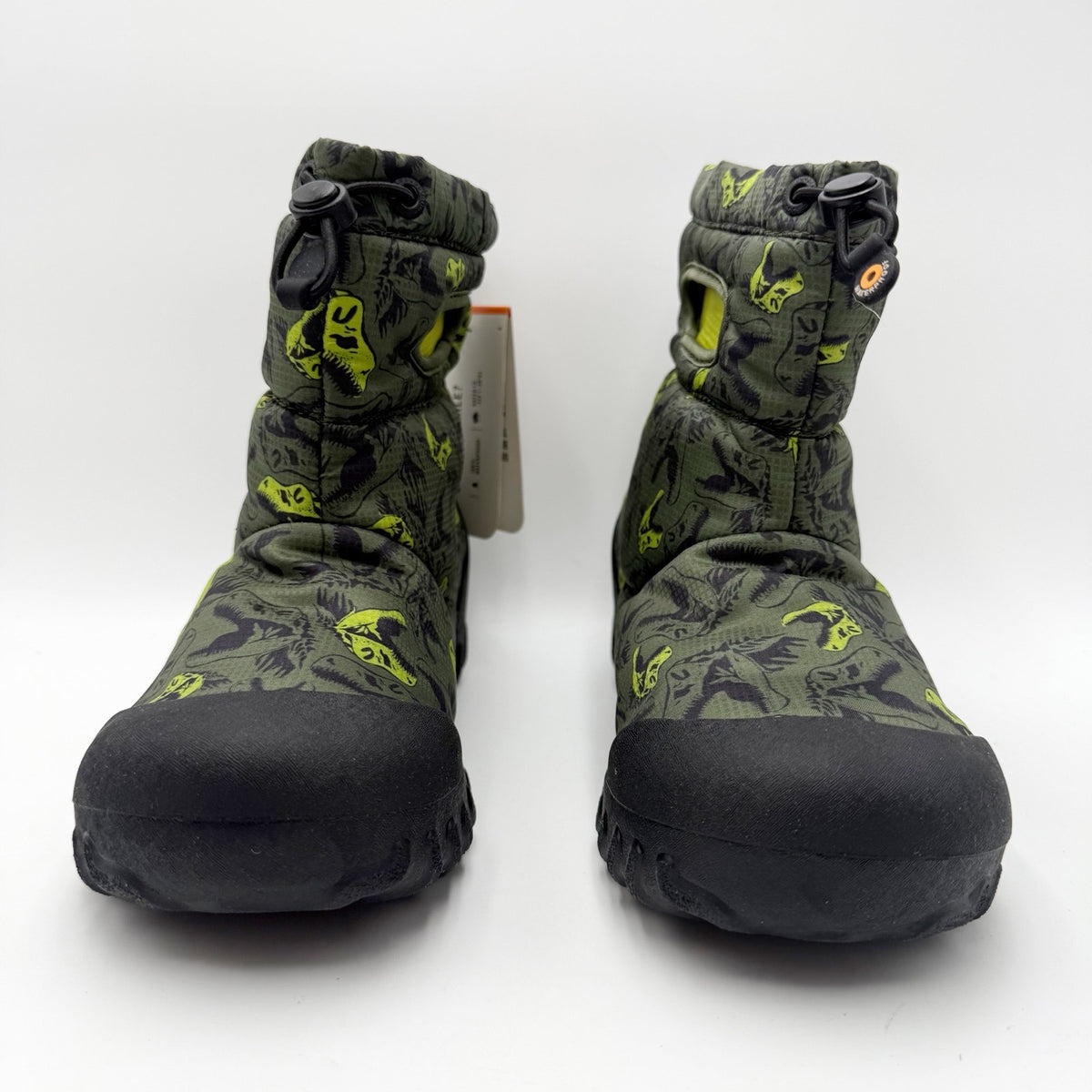 Bogs Big Kids B-Moc Snow Boots Size 5 Green Dinosaur Pattern Waterproof NWOB
