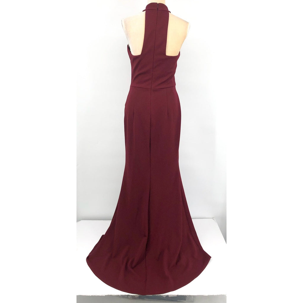 AQUA Women's Halter Neck Gown Size 4 Red Bordeaux Scuba Crepe Dress NWT