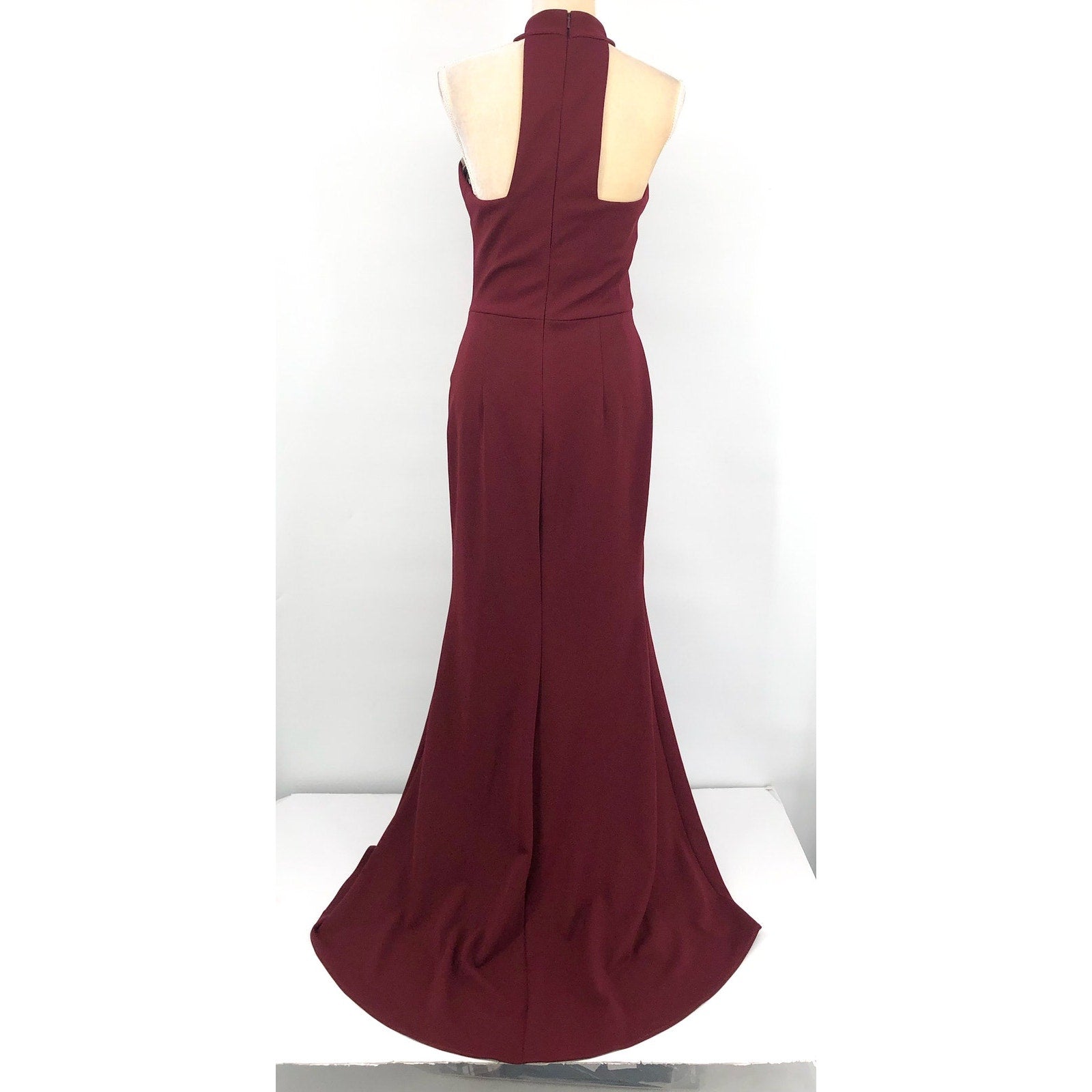 AQUA Women's Halter Neck Gown Size 4 Red Bordeaux Scuba Crepe Dress NWT