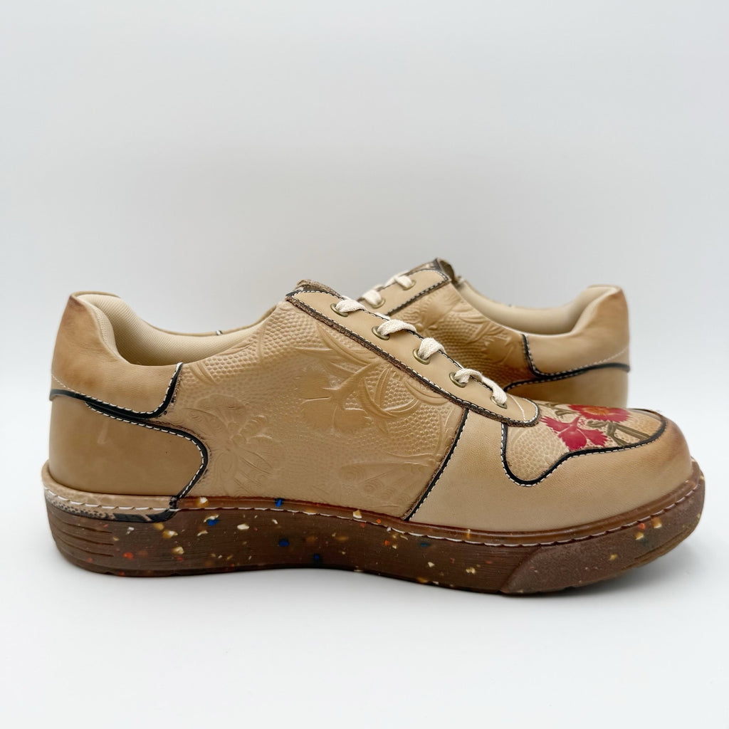 L'Artiste Womens Sincerity Sneakers EU 42 US 10.5-11 Beige Floral Leather NWOB