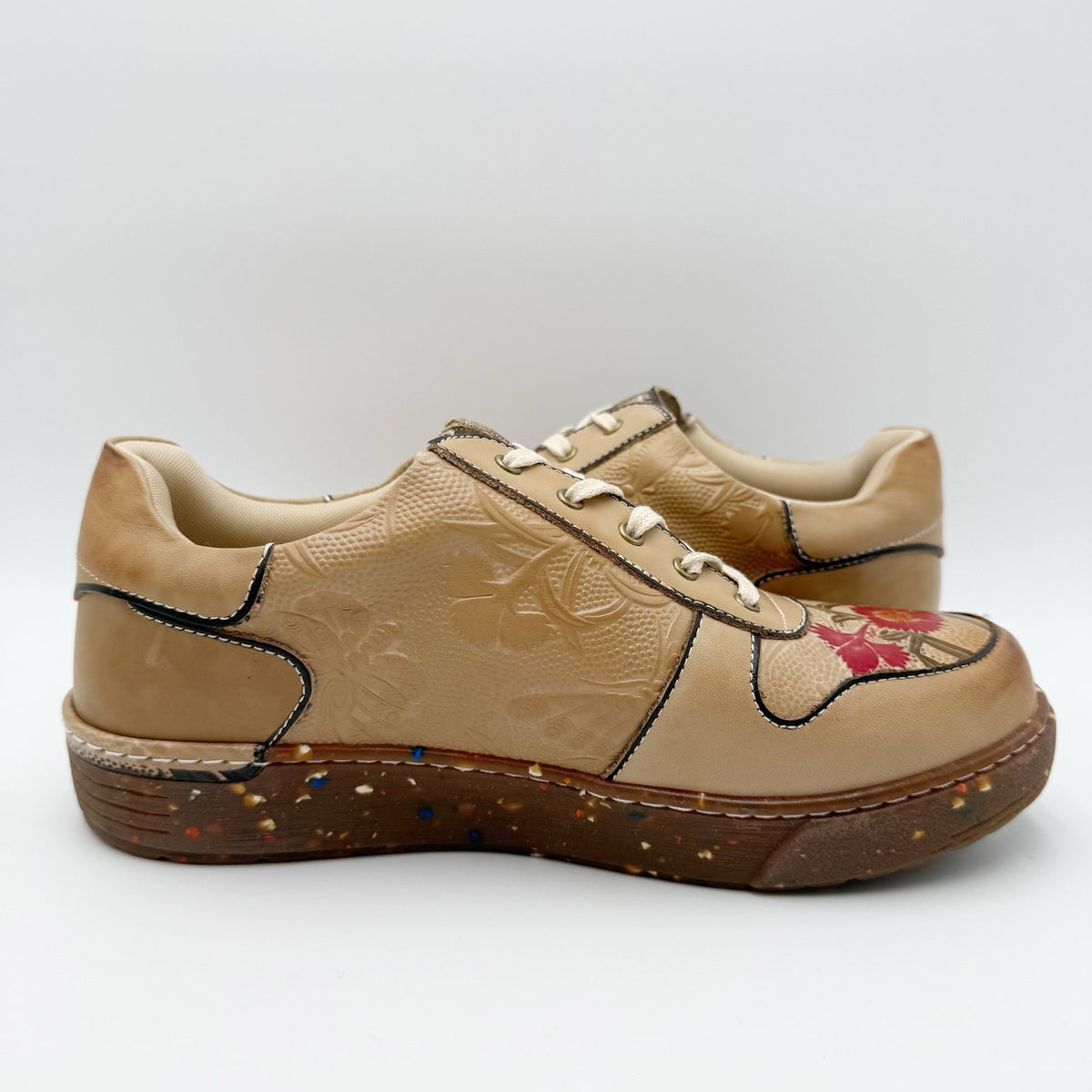L'Artiste Womens Sincerity Sneakers EU 42 US 10.5-11 Beige Floral Leather NWOB