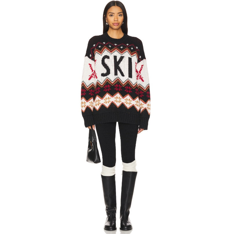 SHOW ME YOUR MUMU Women's Ski in Sweater Medium Black White Red Knit NWT