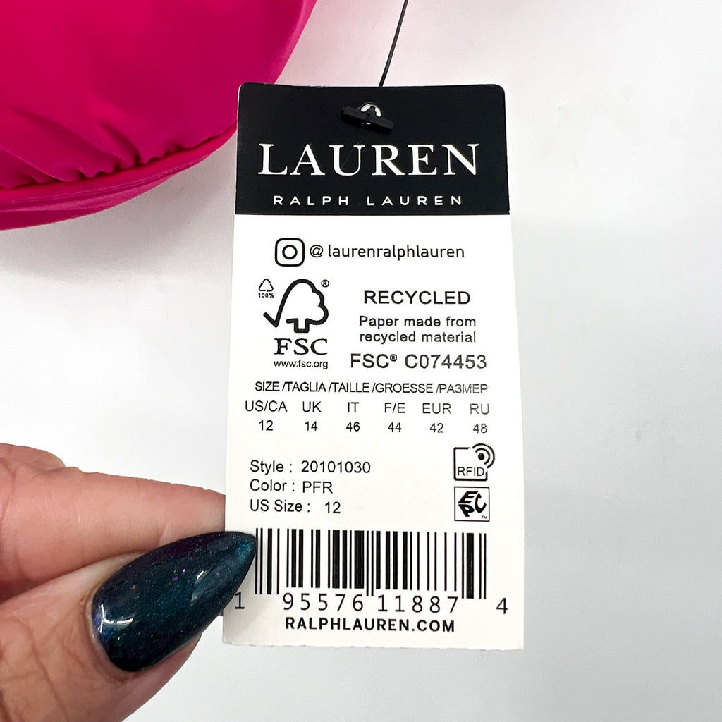 LAUREN RALPH LAUREN Ruffle Bikini Top US 12 Pink Underwire Beach Club Solids NWT