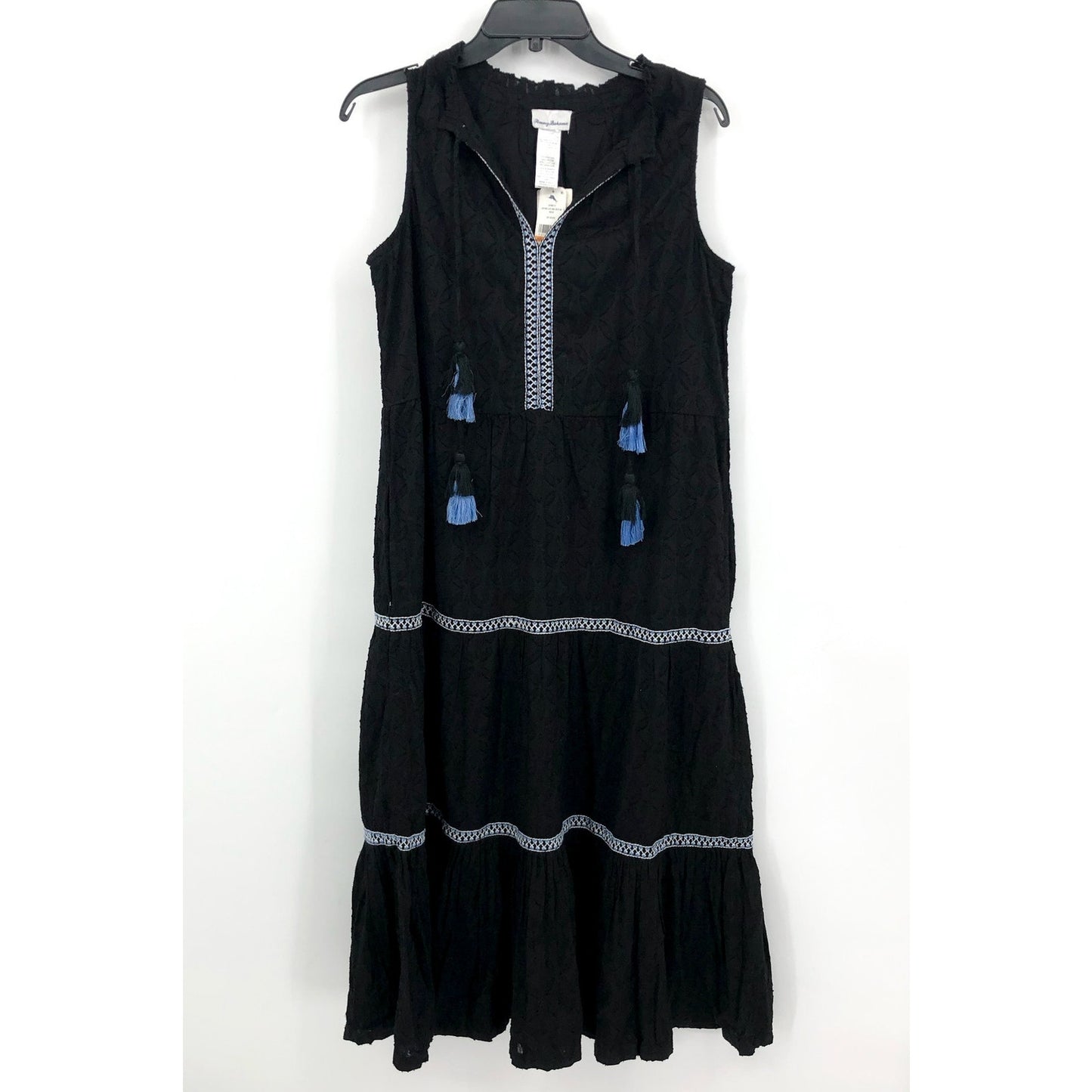 TOMMY BAHAMA Cotton Clip Embellished Split-Neck Dress Cover-Up Black Small