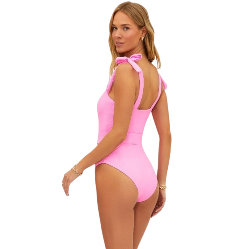 BEACH RIOT Women's Sydney Belted One Piece Swimsuit XS Prism Pink Ribbed NWT