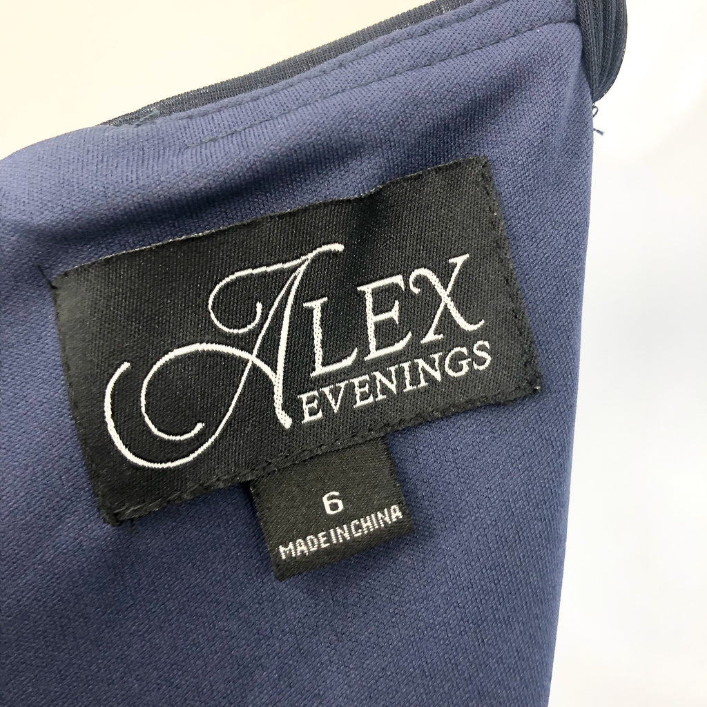 ALEX EVENINGS 132902 Grecian Gown Size 6 Navy Blue Jewel Accent Dress NWT