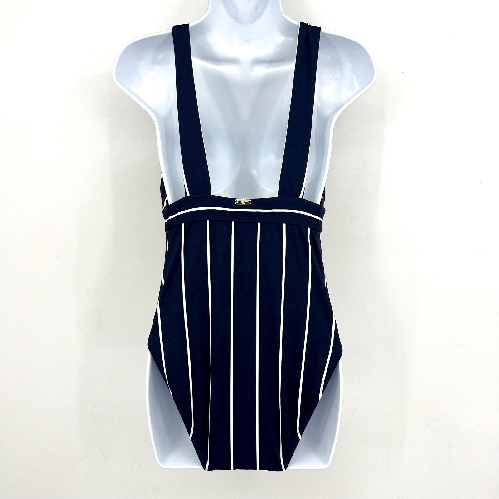 LAUREN RALPH LAUREN Villa Stripe VNeck One Piece Swimsuit Size 14 Blue White NWT
