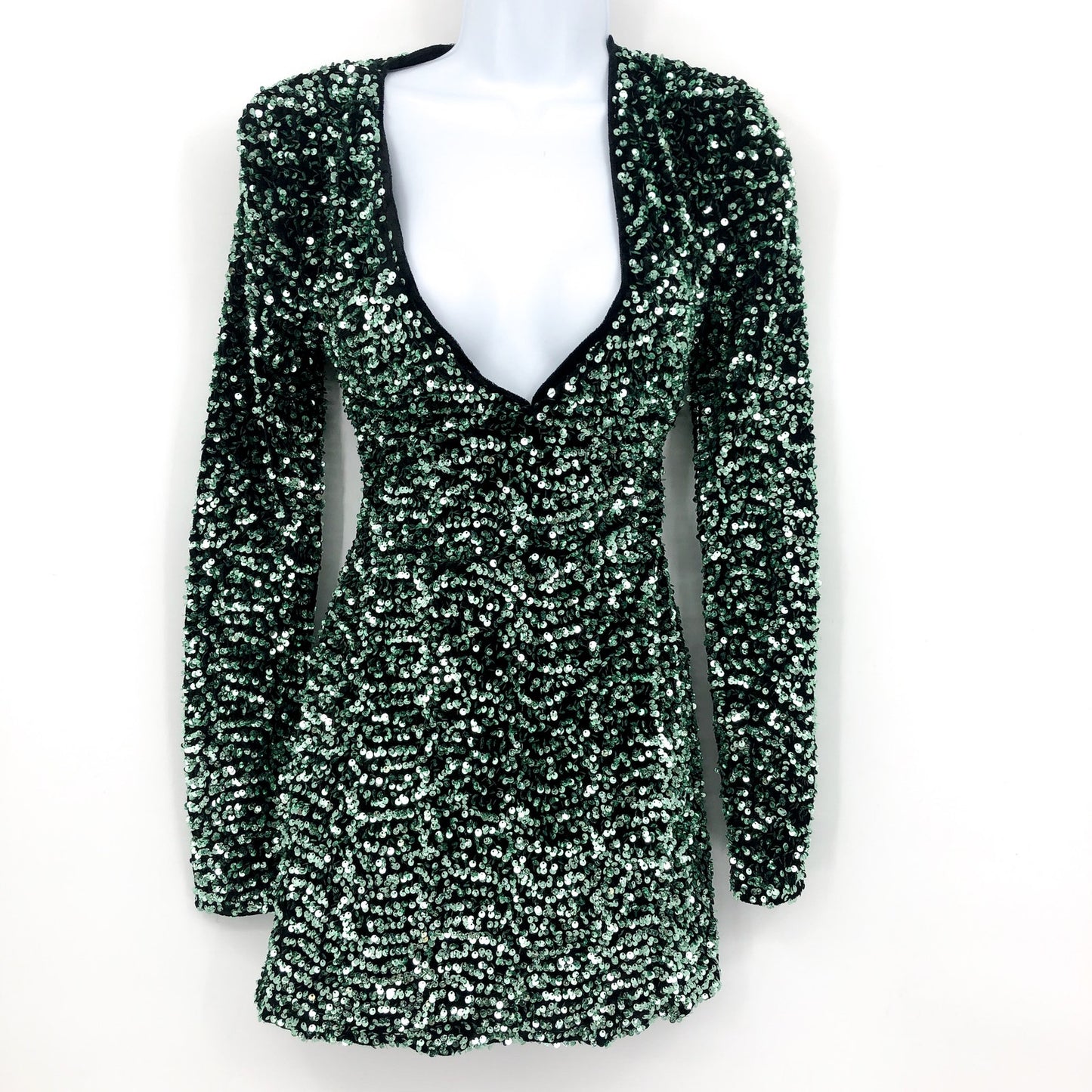 BARDOT Women's Lilia Sequin Mini Dress XS US 2 Vivid Green Long Sleeve NWT