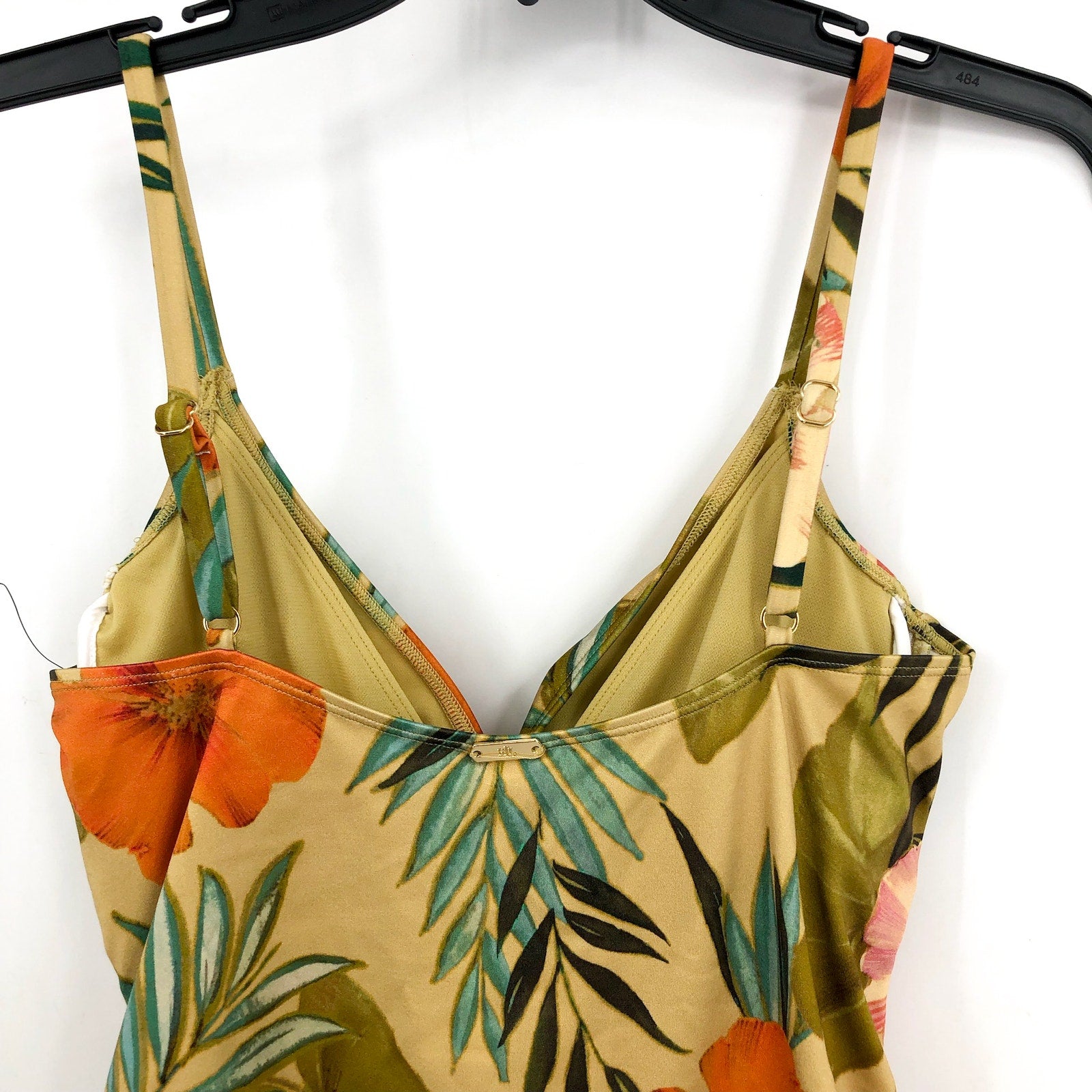LAUREN RALPH LAUREN Tankini Top & Bottom Set Size 10 Gold Tropical-Print NWOT