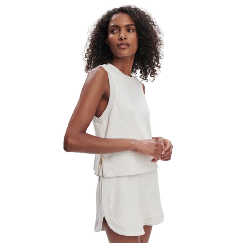 VARLEY Womens Shea Crop Tank Top Small Ivory Marl Crewneck Sleeveless Zipper NWT