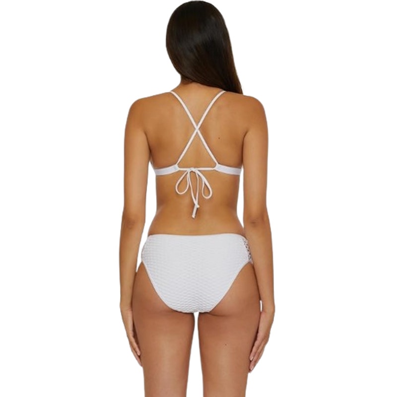 BECCA Women's Castaway Halter Bikini Top Small White Fishnet NWOT
