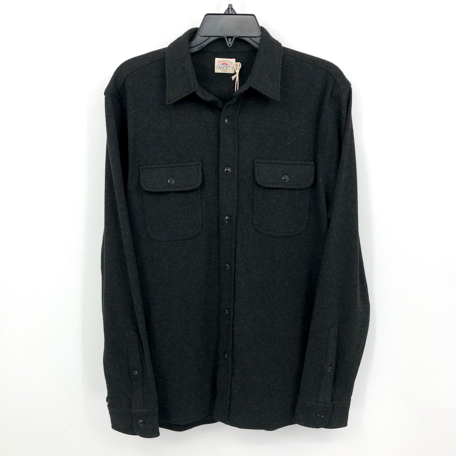 FAHERTY Men's Legend Sweater Shirt Medium Heathered Black Twill Long Sleeve NWT