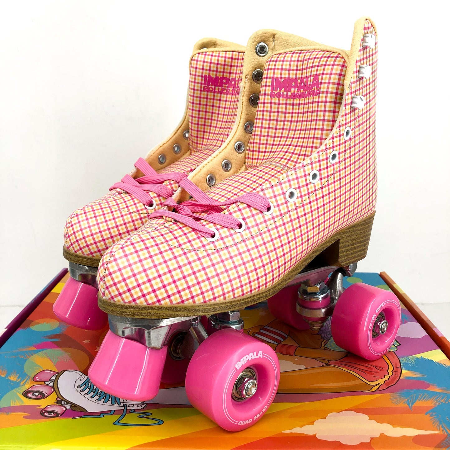 IMPALA Womens Roller Quad Skates US 6 EU 37 Pink Tartan NIB