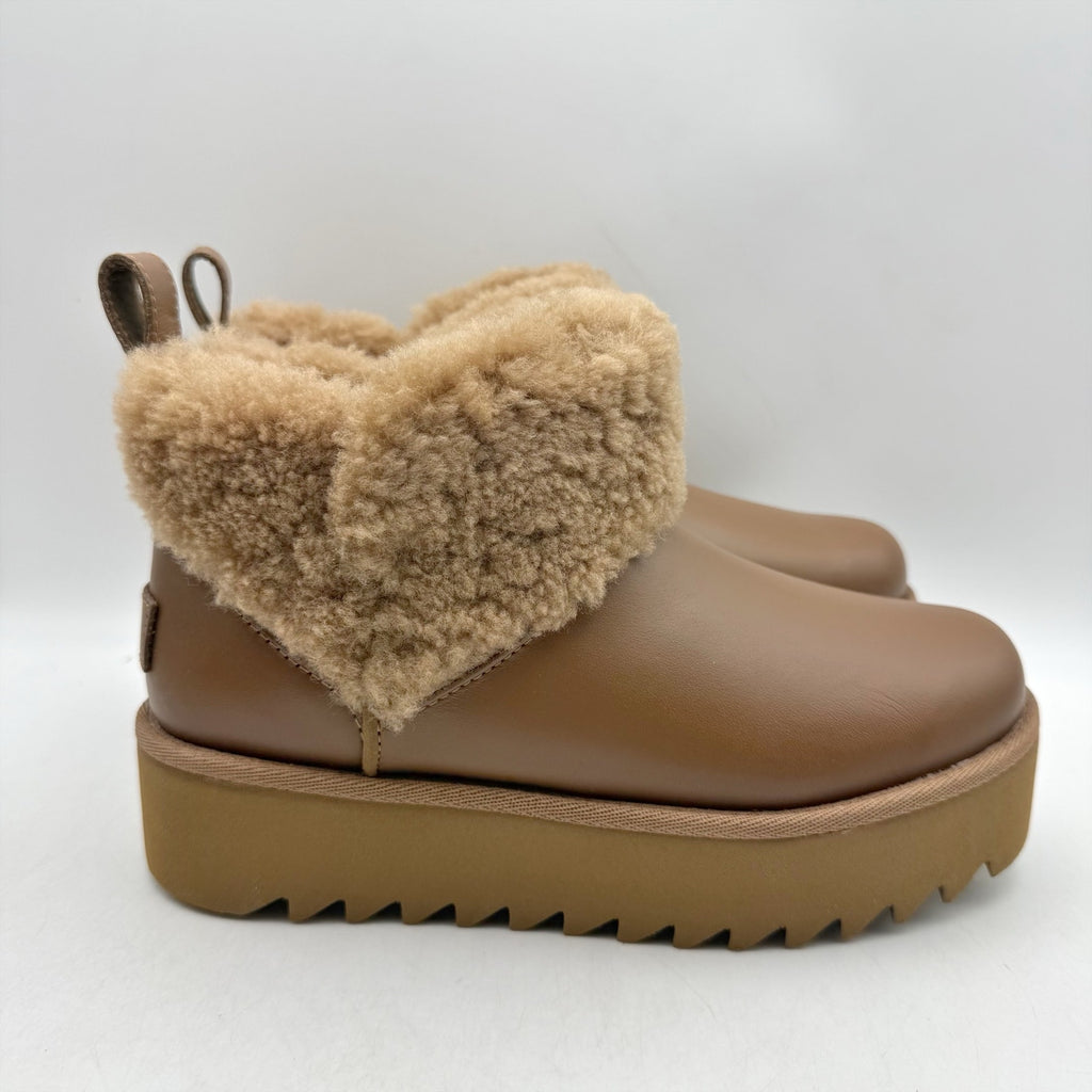 UGG Womens Ultra Mini Alina Ankle Bootie US 5 EU 36 Chestnut Brown Leather NIB