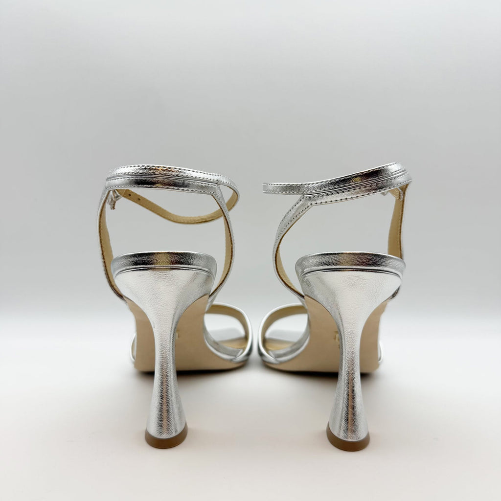 Badgley Mischka Women's Cady Sandals 9.5 Silver Leather Square Toe High Heel NIB