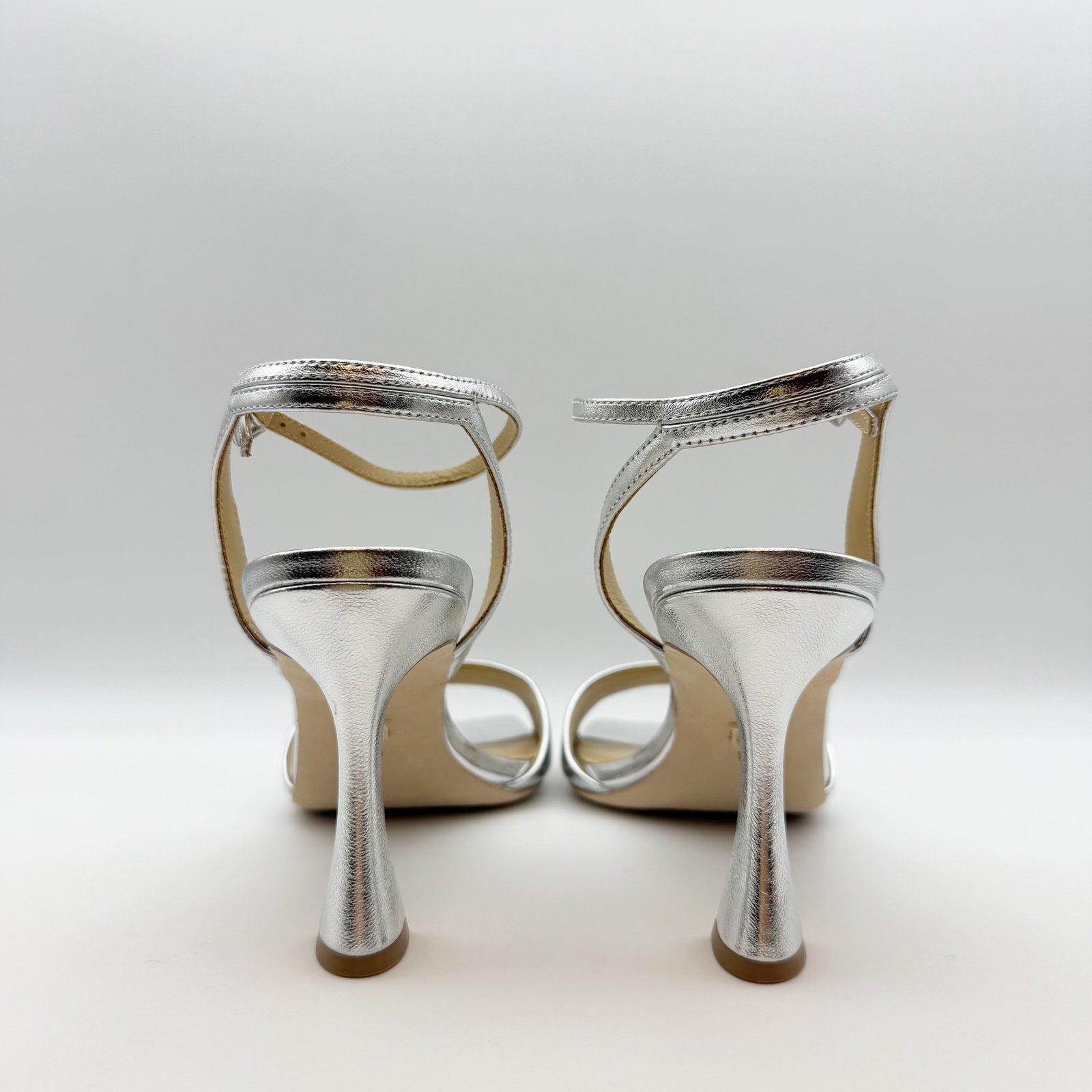 Badgley Mischka Women's Cady Sandals 9.5 Silver Leather Square Toe High Heel NIB