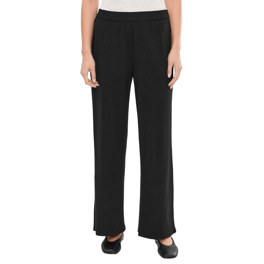 EILEEN FISHER Womens Wide-Leg Pants Medium Black Pull-On Texture Stretch Rib NWT