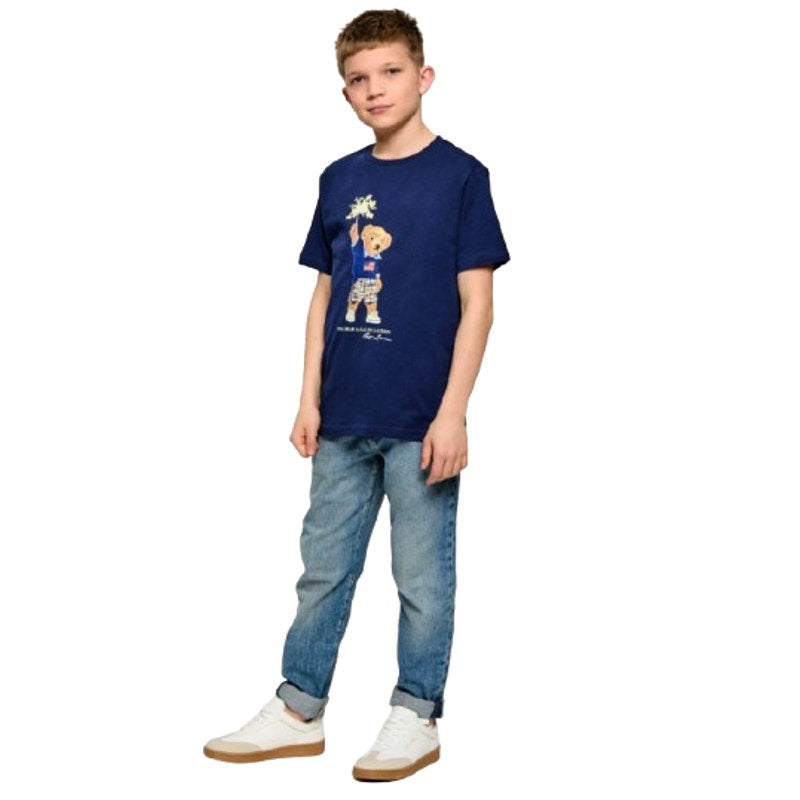 POLO RALPH LAUREN Sparkle Polo Bear T-Shirt Youth Large Navy Blue NWT