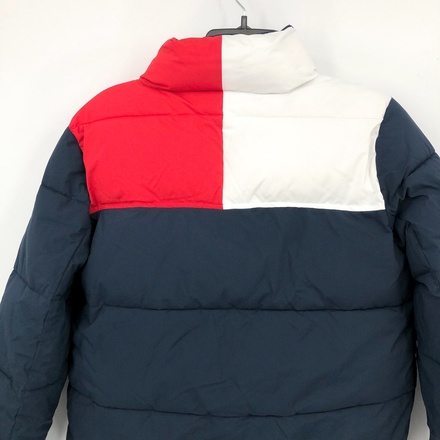 TOMMY JEANS Womens Big Logo Colorblock Puffer Ski Coat Medium Blue White NWT