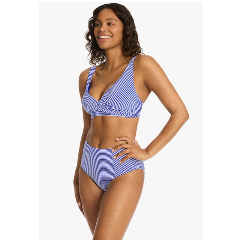 SEA LEVEL SWIM Standard Varsity Bikini Set Top US 10 Bottom US 12 Blue White NWT
