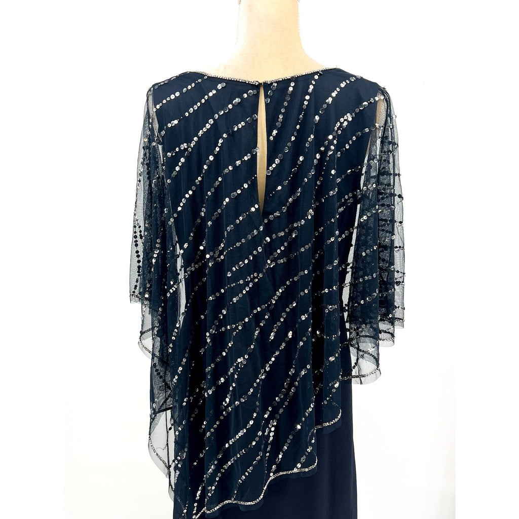 ADRIANNA PAPELL Women's Beaded Popover Midi Dress Size 8 Midnight Blue NWT