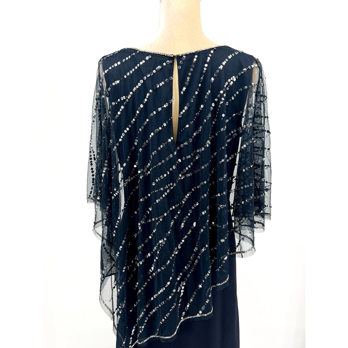 ADRIANNA PAPELL Women's Beaded Popover Midi Dress Size 8 Midnight Blue NWT