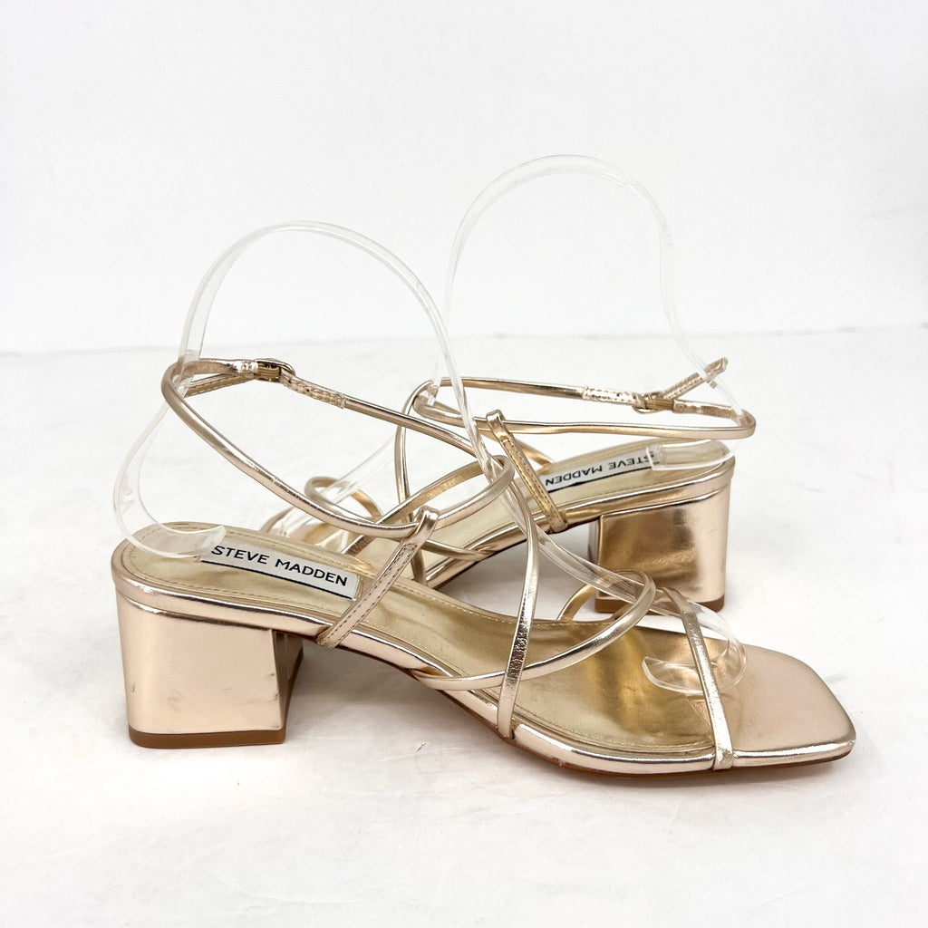STEVE MADDEN Women's Remmi Heeled Sandals Size 6.5M Gold Strappy NWOB