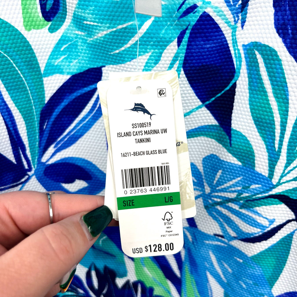 TOMMY BAHAMA Marina Underwire Tankini Top Large Beach Glass Blue Island Cays NWT