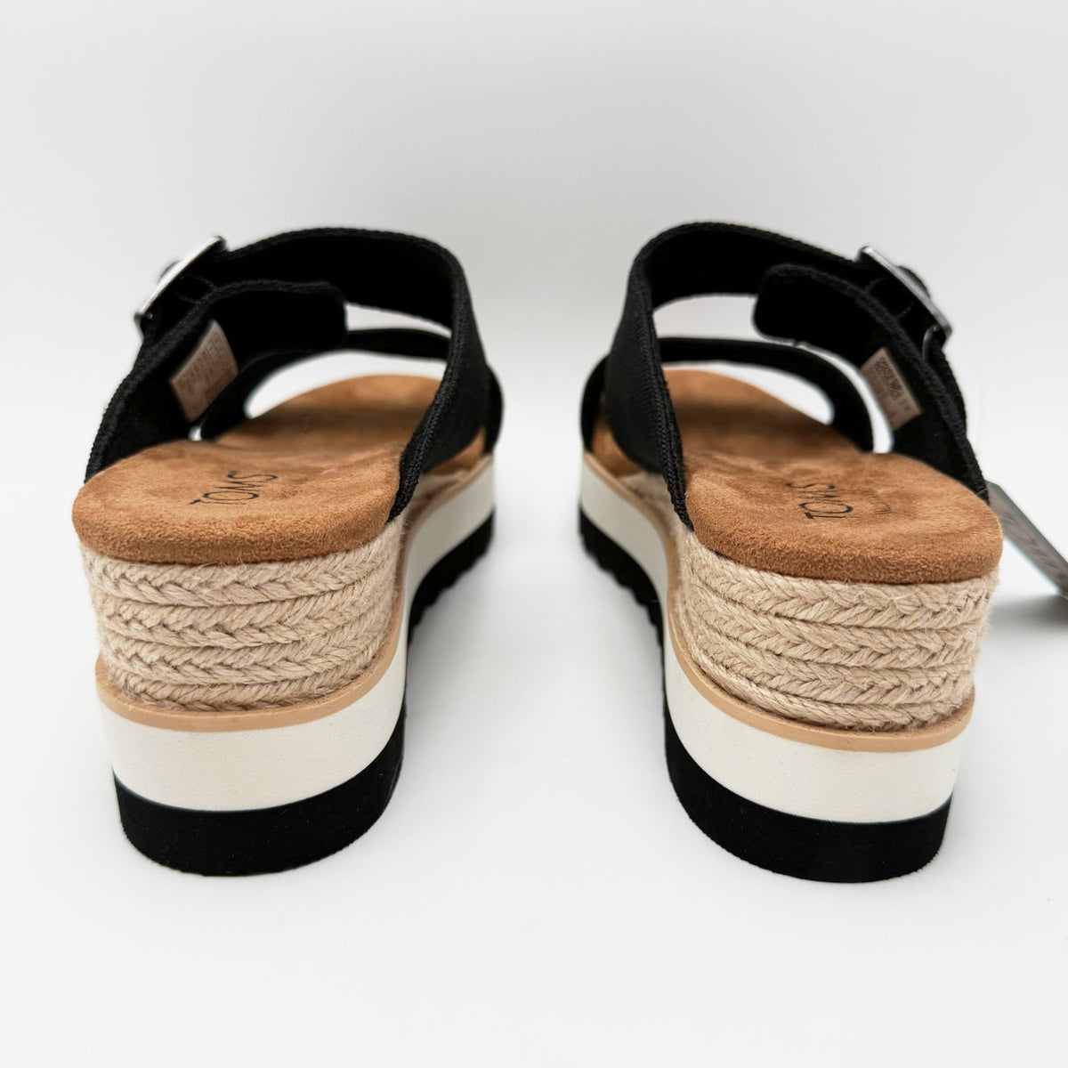 TOMS Womens Diana Mule Buckle Wedge Sandals Size 8 EU 38.5 Black Canvas NIB
