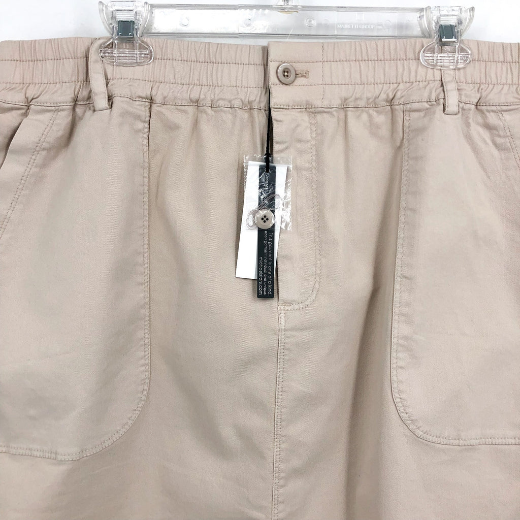 MICHAEL STARS Women's Monroe Twill Miniskirt 1X Khaki Cement Pockets Stretch NWT