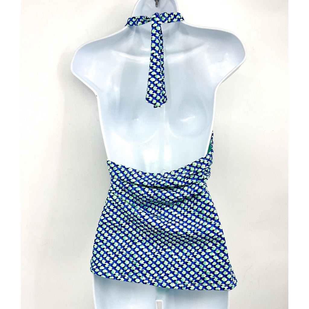 TOMMY BAHAMA Mosaic Pool Ring Tankini Top XS Beach Glass Blue Palm Modern NWT
