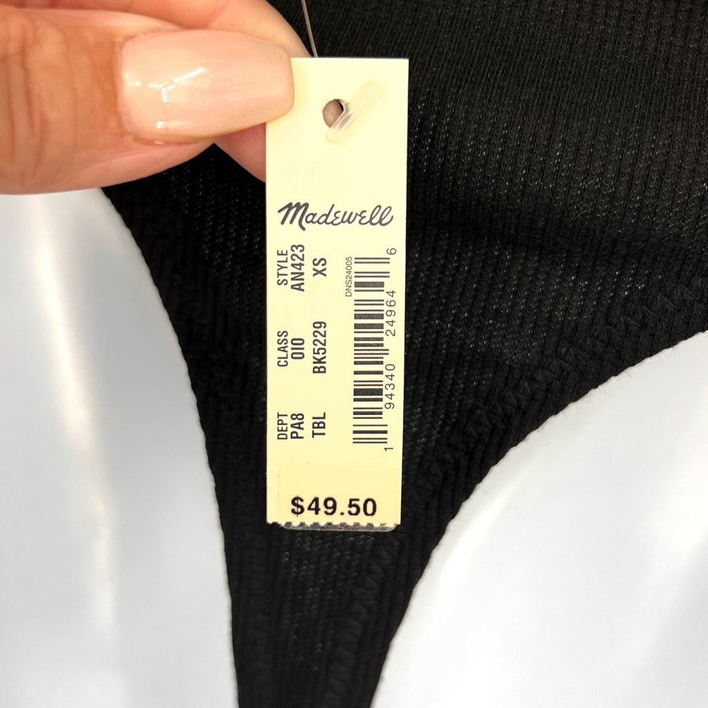 Madewell Women's Ribbed Spaghetti-Strap Bodysuit XS Black Thong AN423 NWT