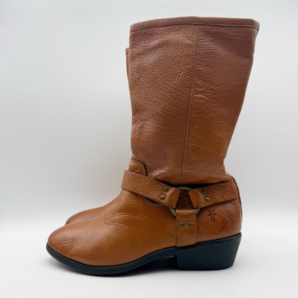FRYE Girls Phillip Harness Tall Boots Size 3.5 Brown Leather NWOB