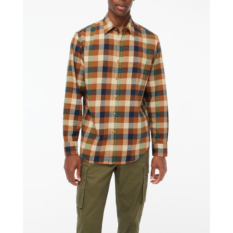 J.CREW Mens Slim Fit Gingham Flannel Shirt Large Brown Natural BU177 NWOT