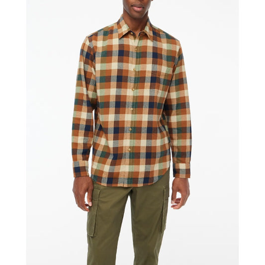 J.CREW Mens Slim Fit Gingham Flannel Shirt Large Brown Natural BU177 NWOT