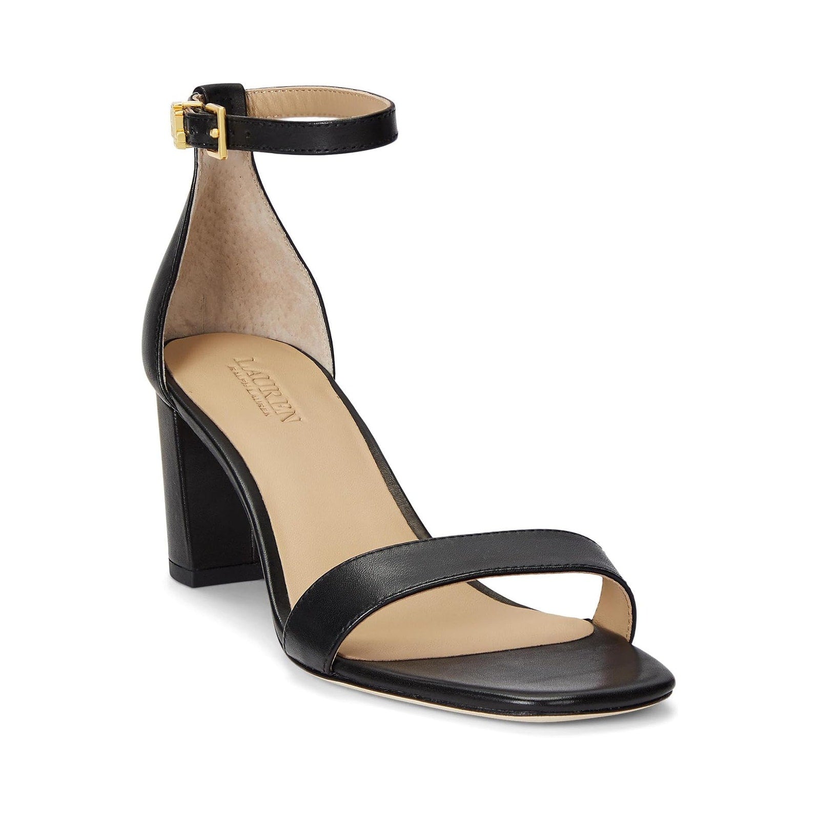 Lauren Ralph Lauren Womens Logan Heeled Sandals US 9.5 Black Leather NIB