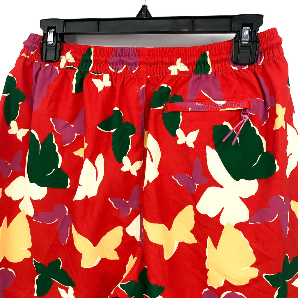 OUTDOOR VOICES Women SolarCool 5" Beach Shorts Small Red Butterfly Floral NWT
