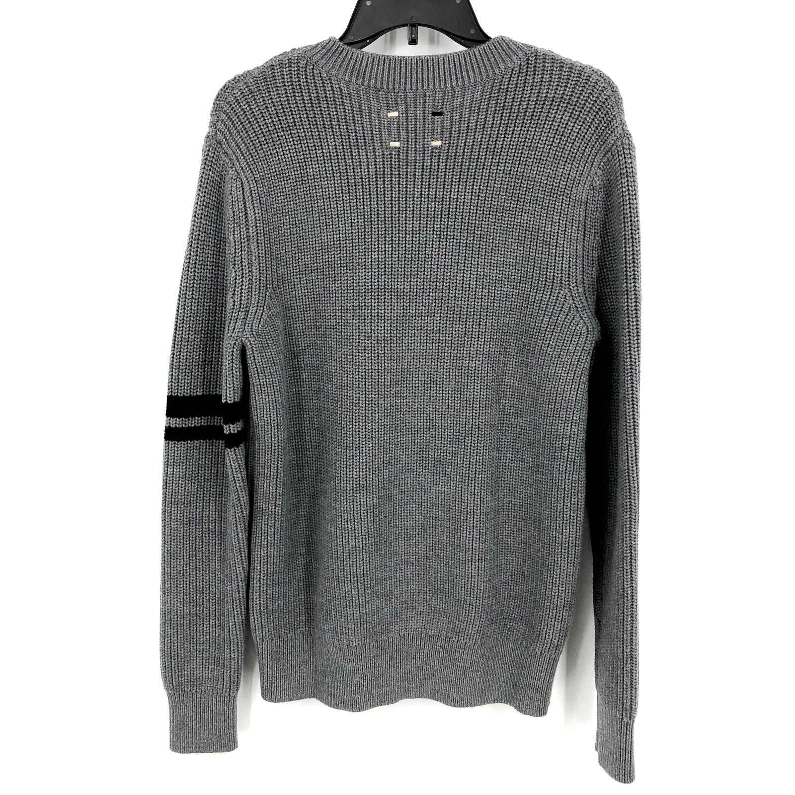 LABEL Mens Go-To Sweater Small Light Grey Black Knit Crewneck MERINO WOOL NWT