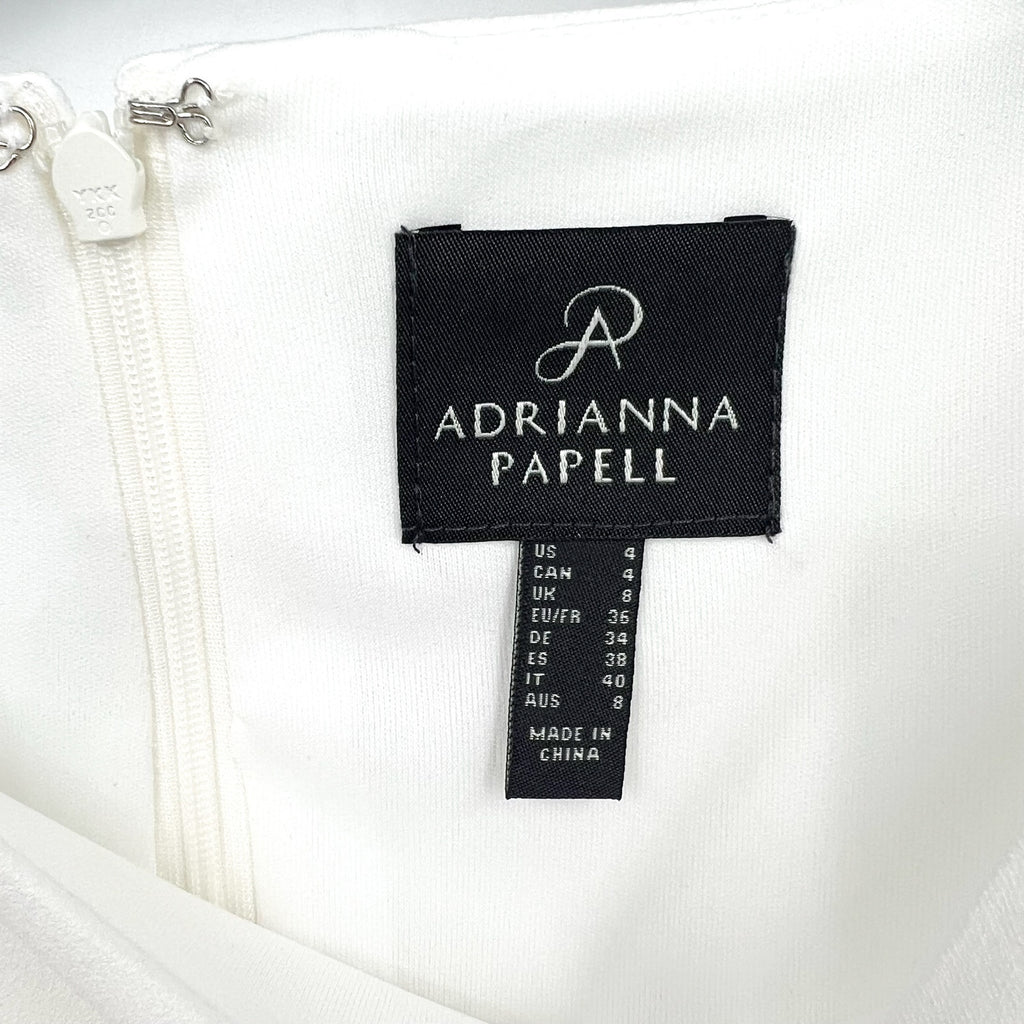 ADRIANNA PAPELL Women's Stretch Crepe Feather Dress Size 4 Ivory Boatneck NWT