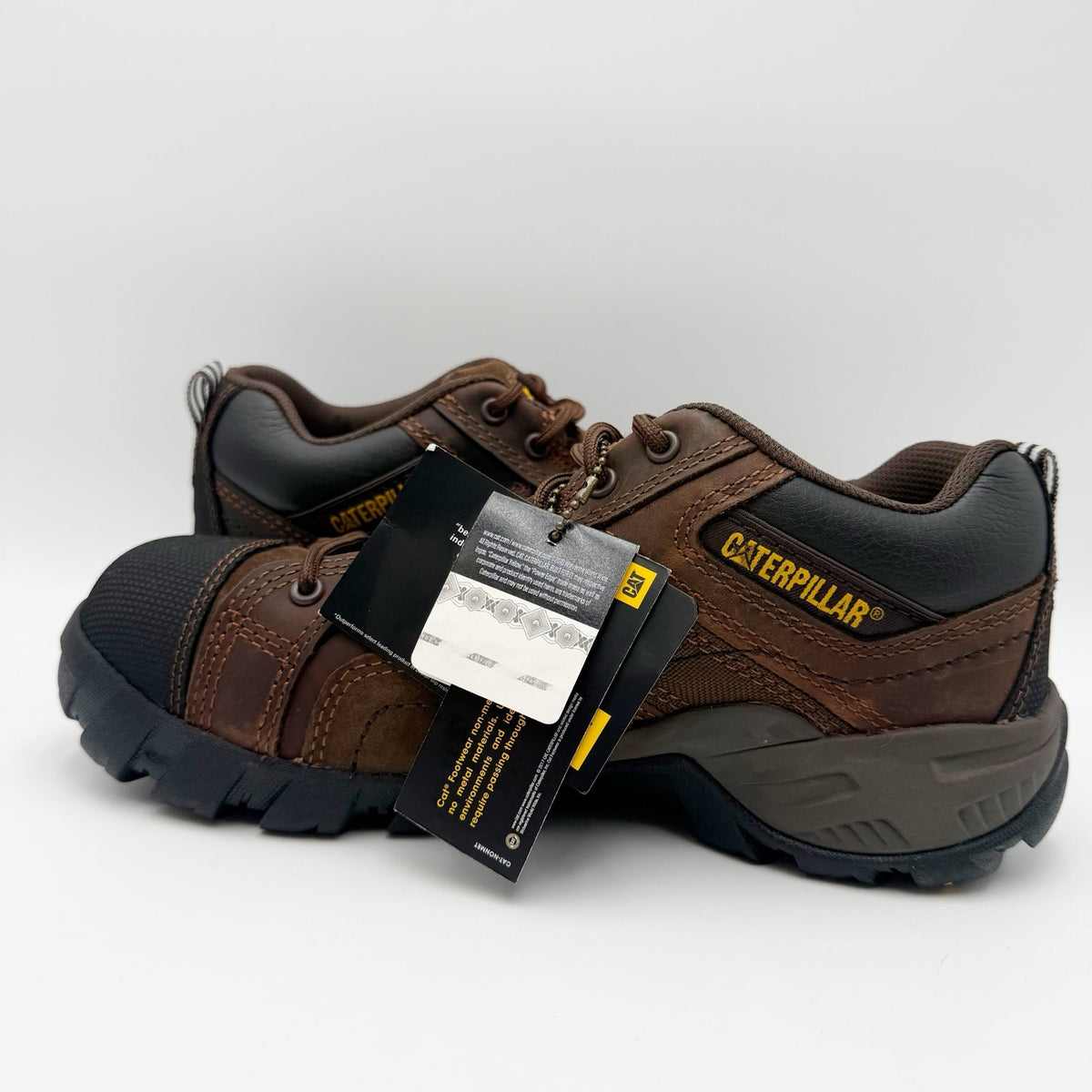Caterpillar Mens Argon Composite Toe Work Shoes Size 7 WIDE Brown Leather NIB
