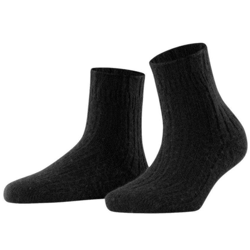 FALKE Women's Rib Bed Socks US 8-10.5 EU 39-42 Black Mid Calf Wool Cashmere NWT