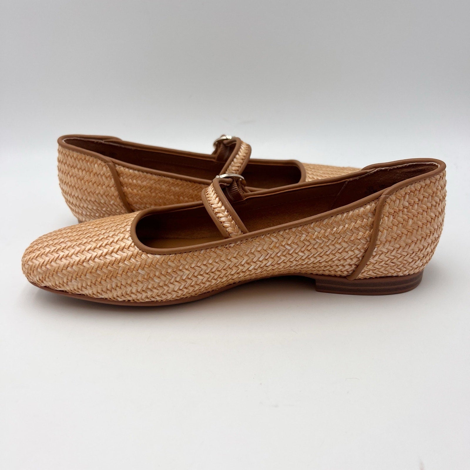 Naturalizer Womens Kelly4 Mary Jane Flats Size 6.5 EU 36.5 Brown Tan Woven NWOB