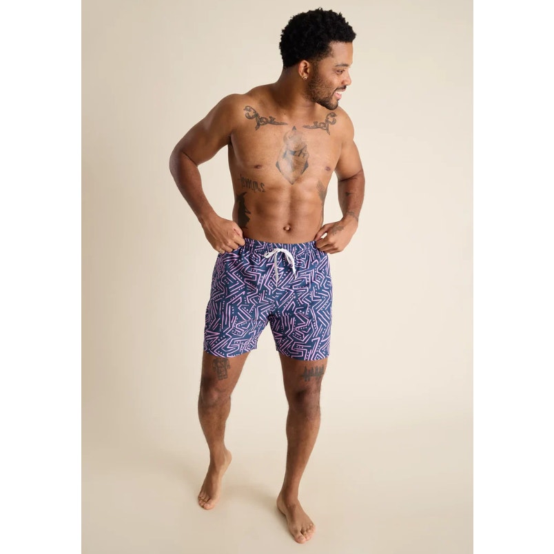 CHUBBIES Mens Dark Marzipans Classic Lined Swim Trunks Small Navy Geometric NWT