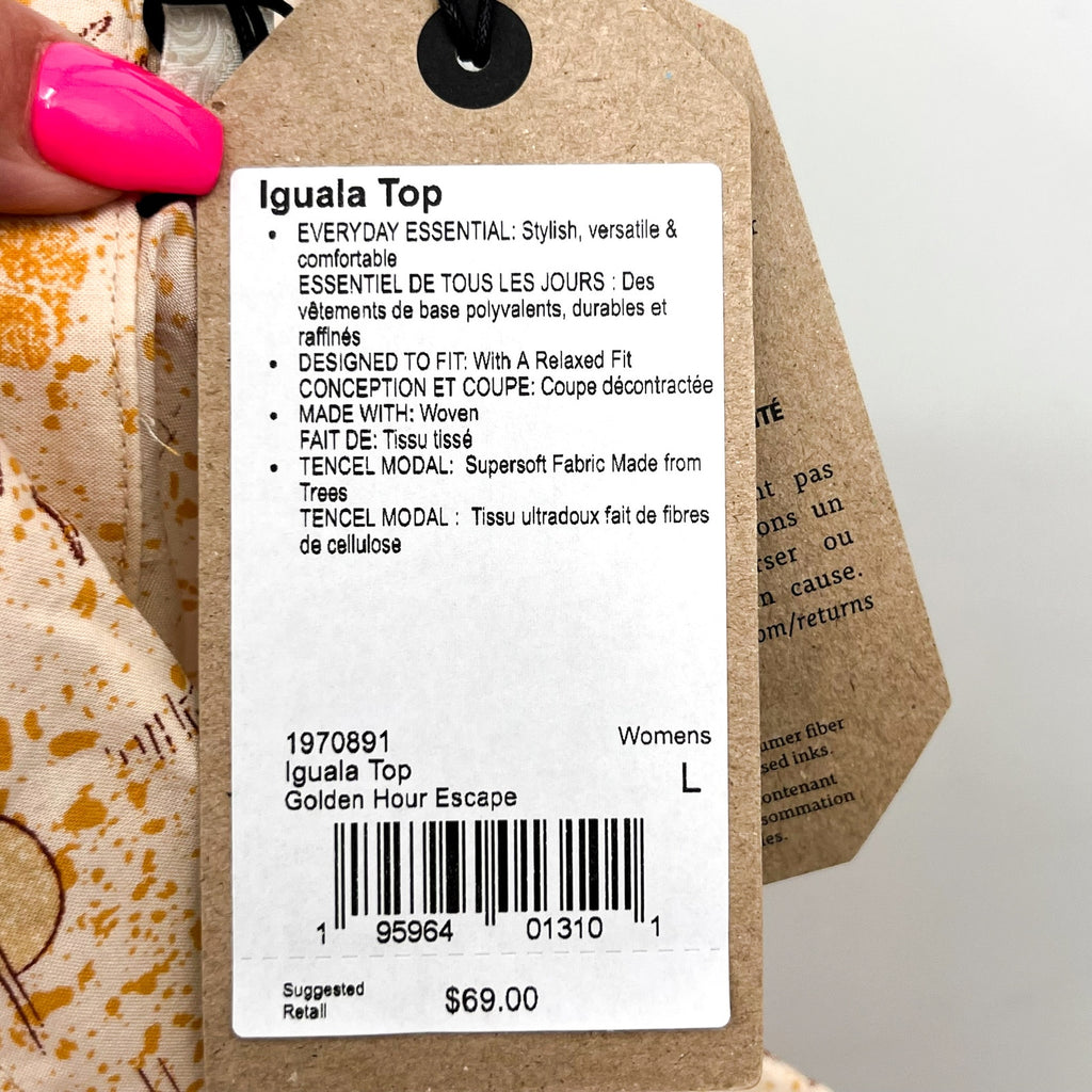 PRANA Women's Iguala Top Large Golden Hour Escape Cropped Vacation Shirt NWT