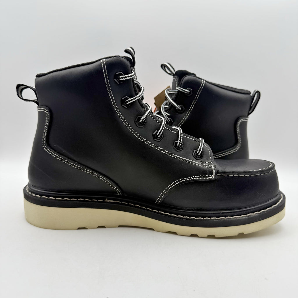 AVENGER Mens Wedge Moc Carbon Safety Toe Work Boots 7 Wide Black Leather WP NIB