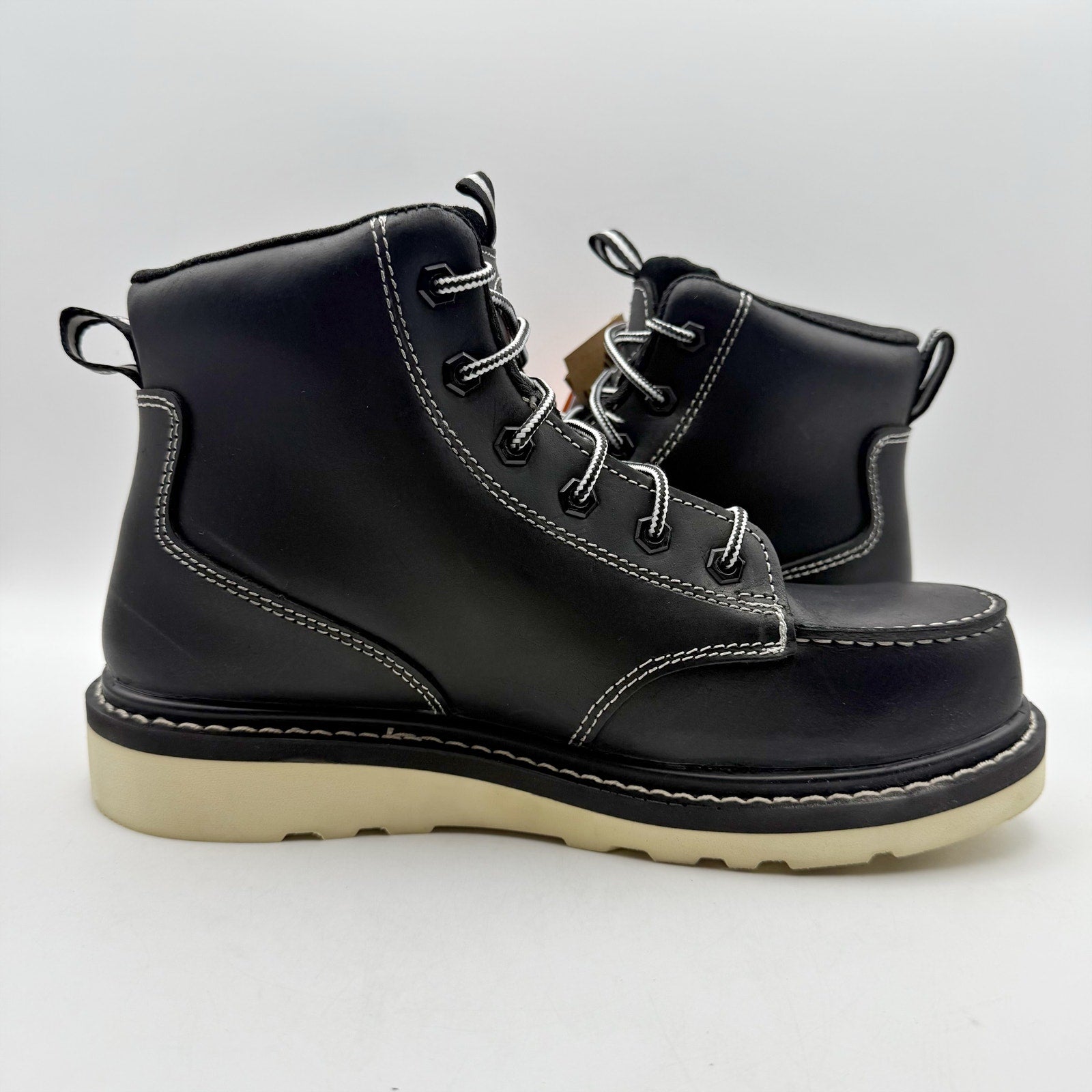 AVENGER Mens Wedge Moc Carbon Safety Toe Work Boots 7 Wide Black Leather WP NIB