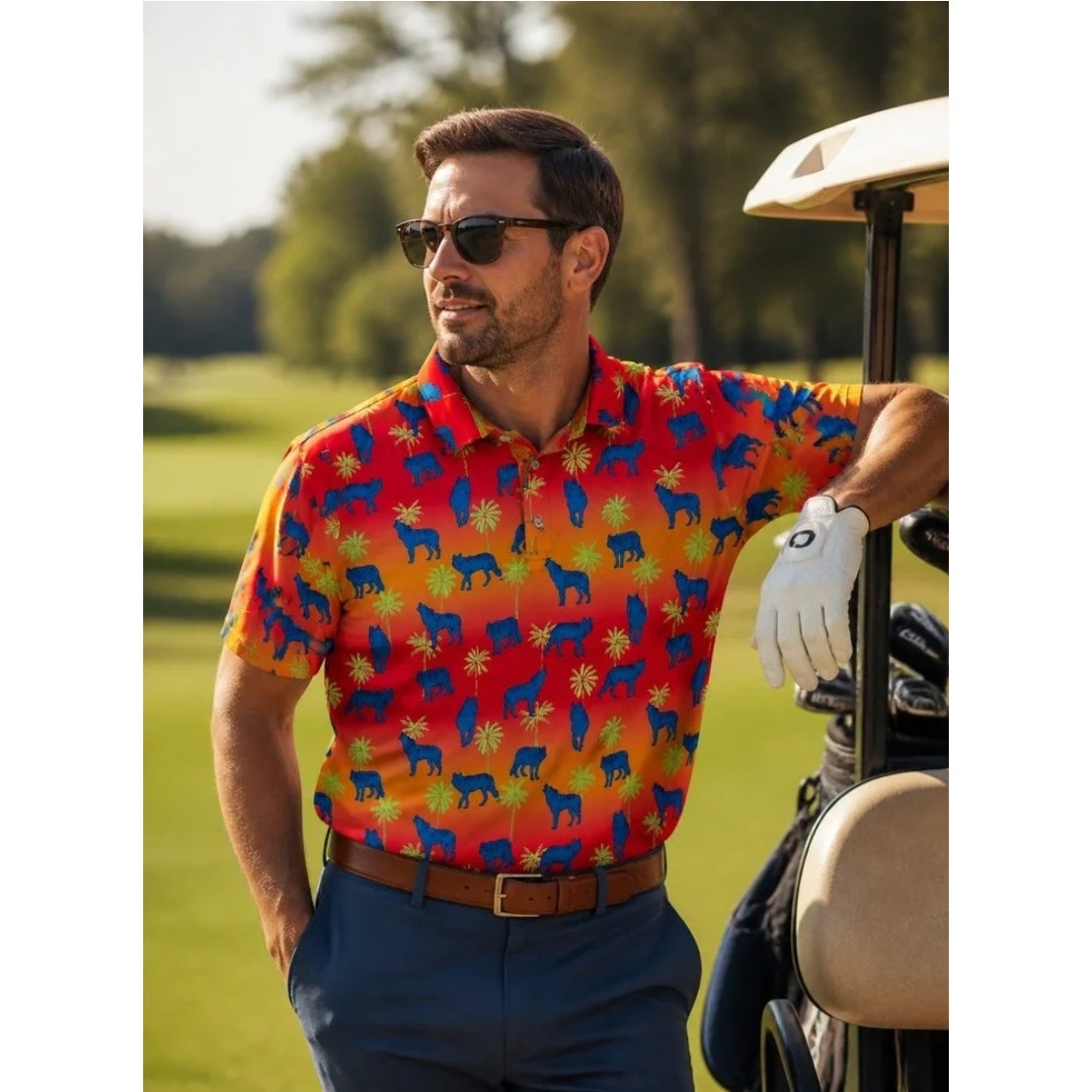 CHUBBIES Mens Howler Moon Performance Polo Shirt 2.0 Small Pink Yellow Multi NWT