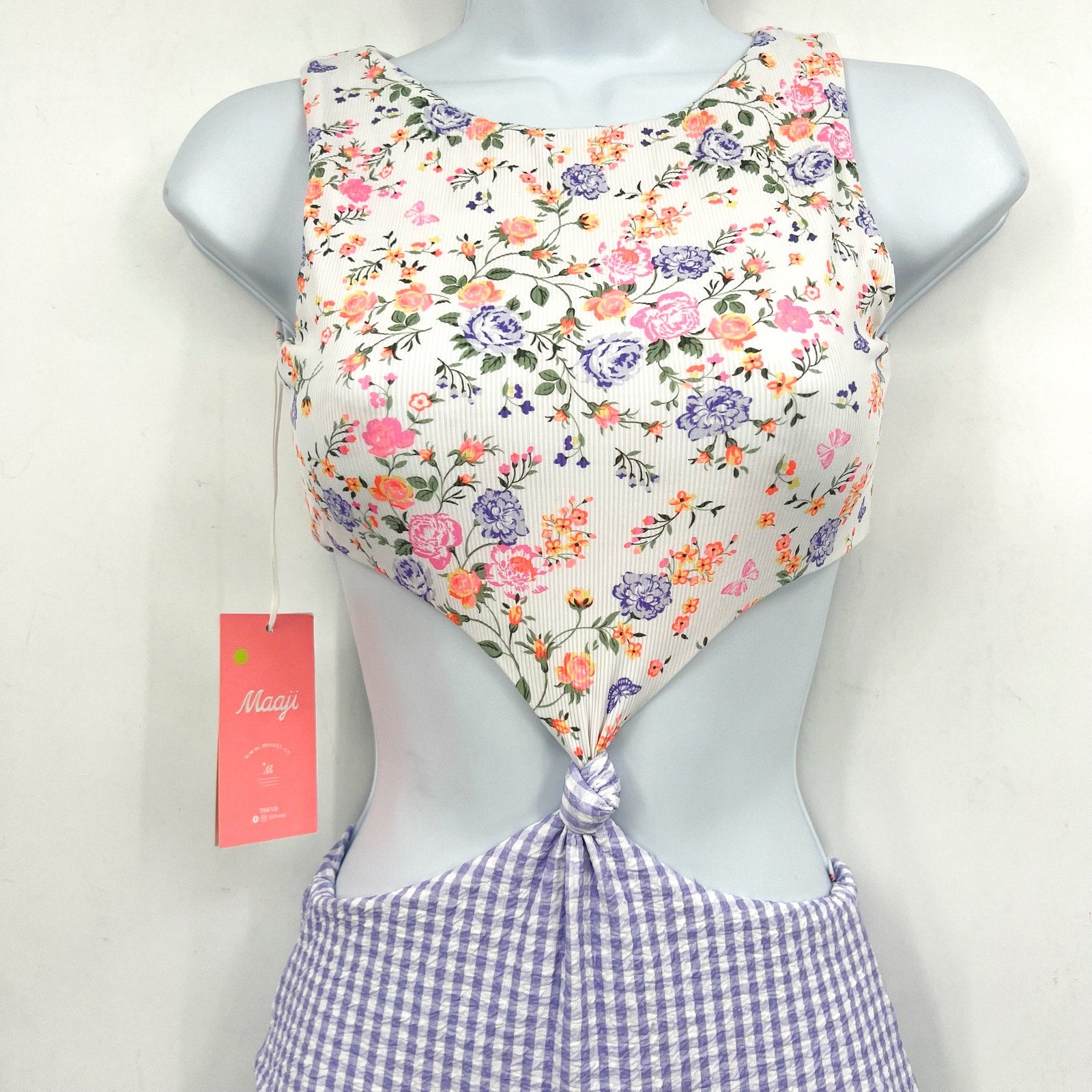 MAAJI Backyard Twist One Piece Swimsuit Girls 12 White Floral Reversible NWT