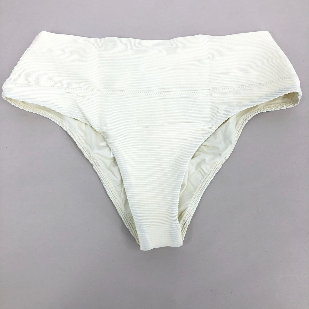 PRANA Women's Aurelia Swim Bottoms Medium White Horchata Ottoman High Waist NWT